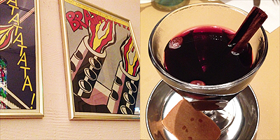 ホット赤ワイン「グロッギ」と壁にかけてある絵